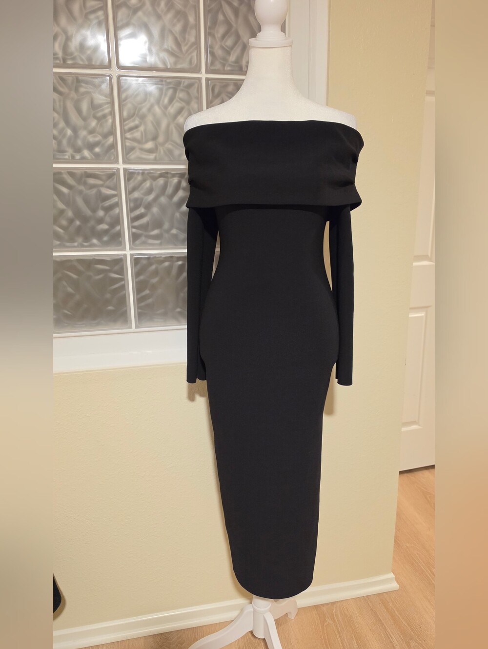 Bec & Bridge Off-Shoulder Black Midi Dress